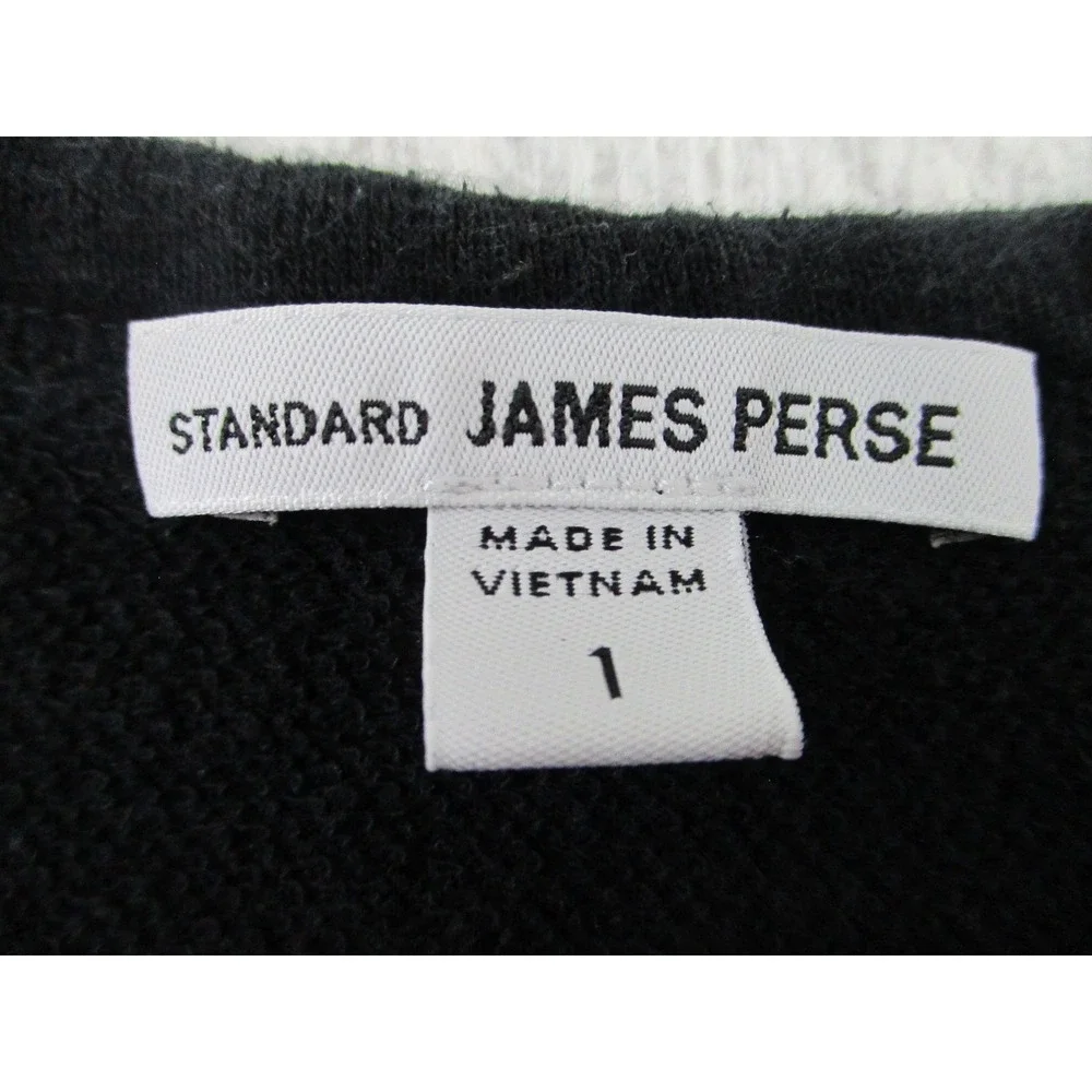 James Perse Pullover Sweater Womens 1 Black Long Sleeve Crewneck Terry Cloth Top